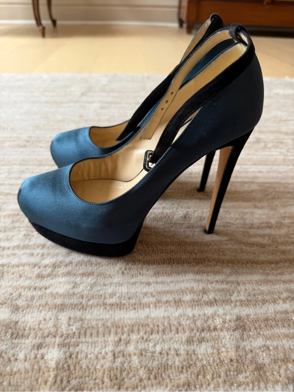 Alexandre Birman Navy Satin Slingback Pumps